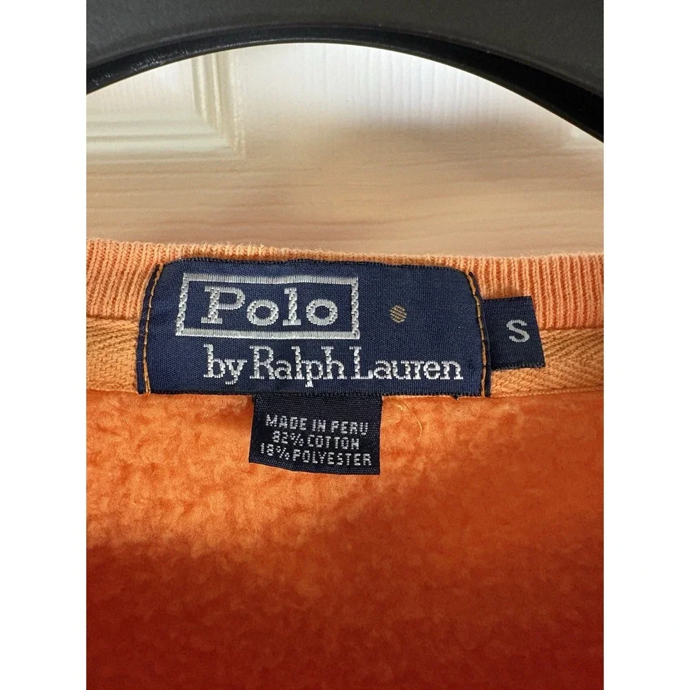Vintage 90s Polo Ralph Lauren V Stitch Crewneck Sweatshirt Orange Mens Small